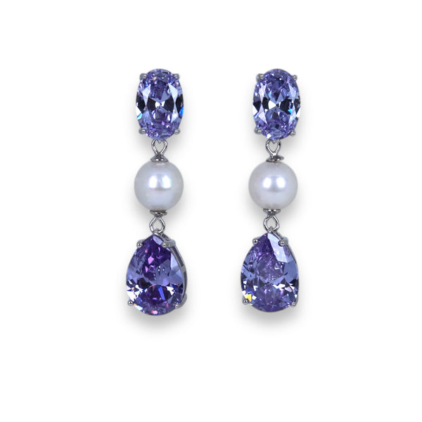 Elegant Pearl and Purple Gemstone Earrings