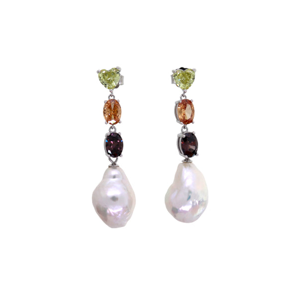 Elegant Baroque Pearl and Multi-Gemstone Drop Earrings