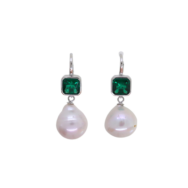 Timeless Elegance: Baroque Pearl and Emerald Drop Earrings