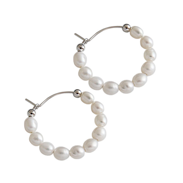 Delicate Pearl Hoop Earrings