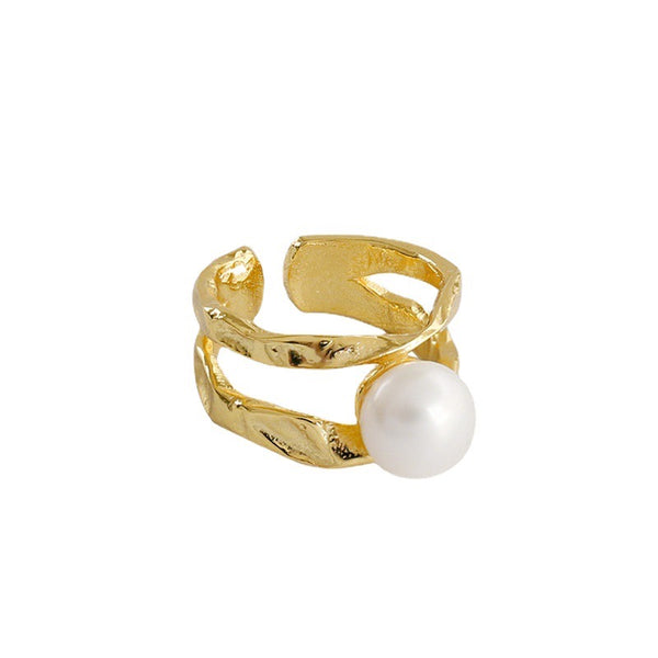 Textured Gold Pearl Ring