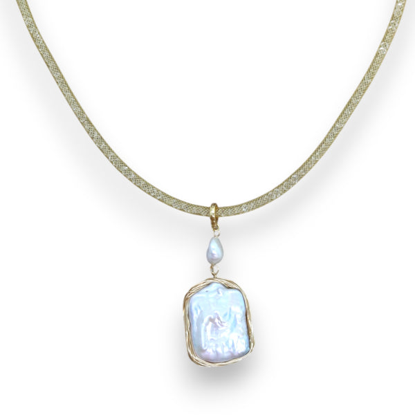 Organic Elegance: Baroque Pearl and Gold Cord Necklace