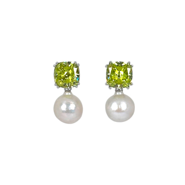 Luxurious Yellow Gemstone and Baroque Pearl Stud Earrings