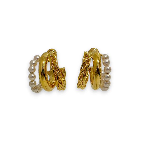 Layered Luxury: Gold Hoop Earrings with Pearls