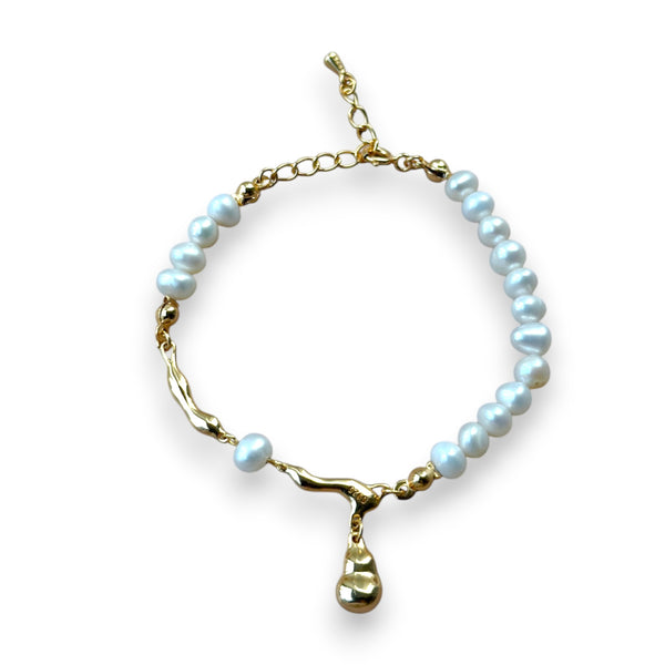 Delicate Pearl and Gold-Dipped Silver Bracelet