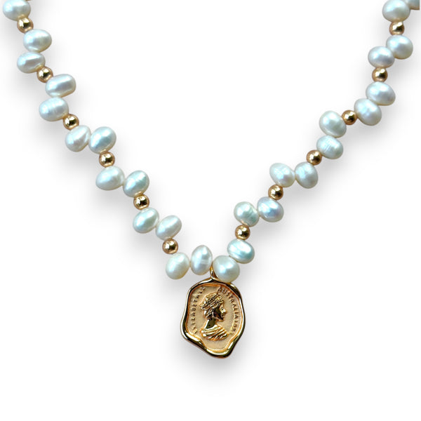 Timeless Elegance: Baroque Pearl and Coin Necklace
